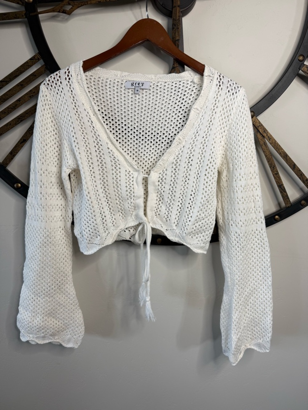 Grey Bandit Open-Knit Cream Sweater Top
